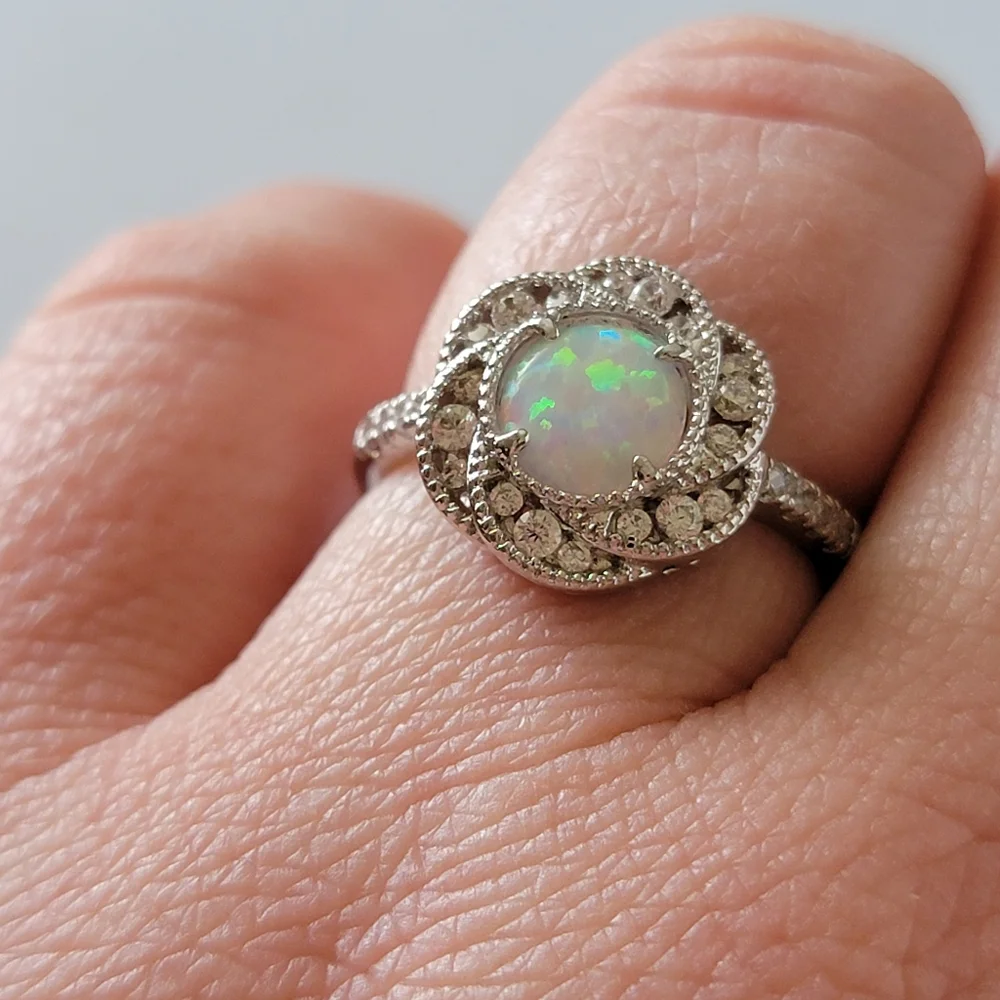 Floral Opal and Diamond Simulated Stone Ring | Fragrant Jewels